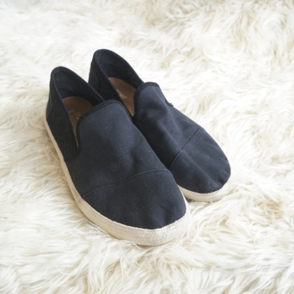 Mens Toms Black Corduroy Rope Classic Slip ons